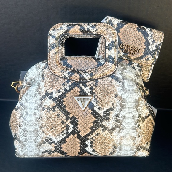 New GUESS Errin Snakeskin Frame Satchel With Wallet - Picture 1 of 3